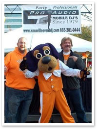 DJ Scott and John Rutherford at Thompson Bowling Arena before the UT Homecoming game.